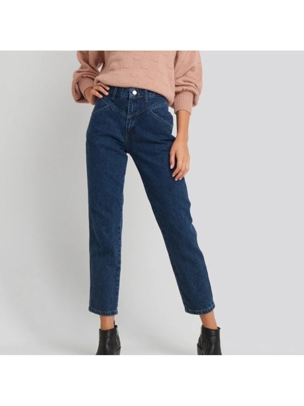 NA-KD WOMEN'S FRONT YOKE WESTERN HIGH RISE STRAIGHT LEG ANKLE JEAN SIZE 8 EU 38